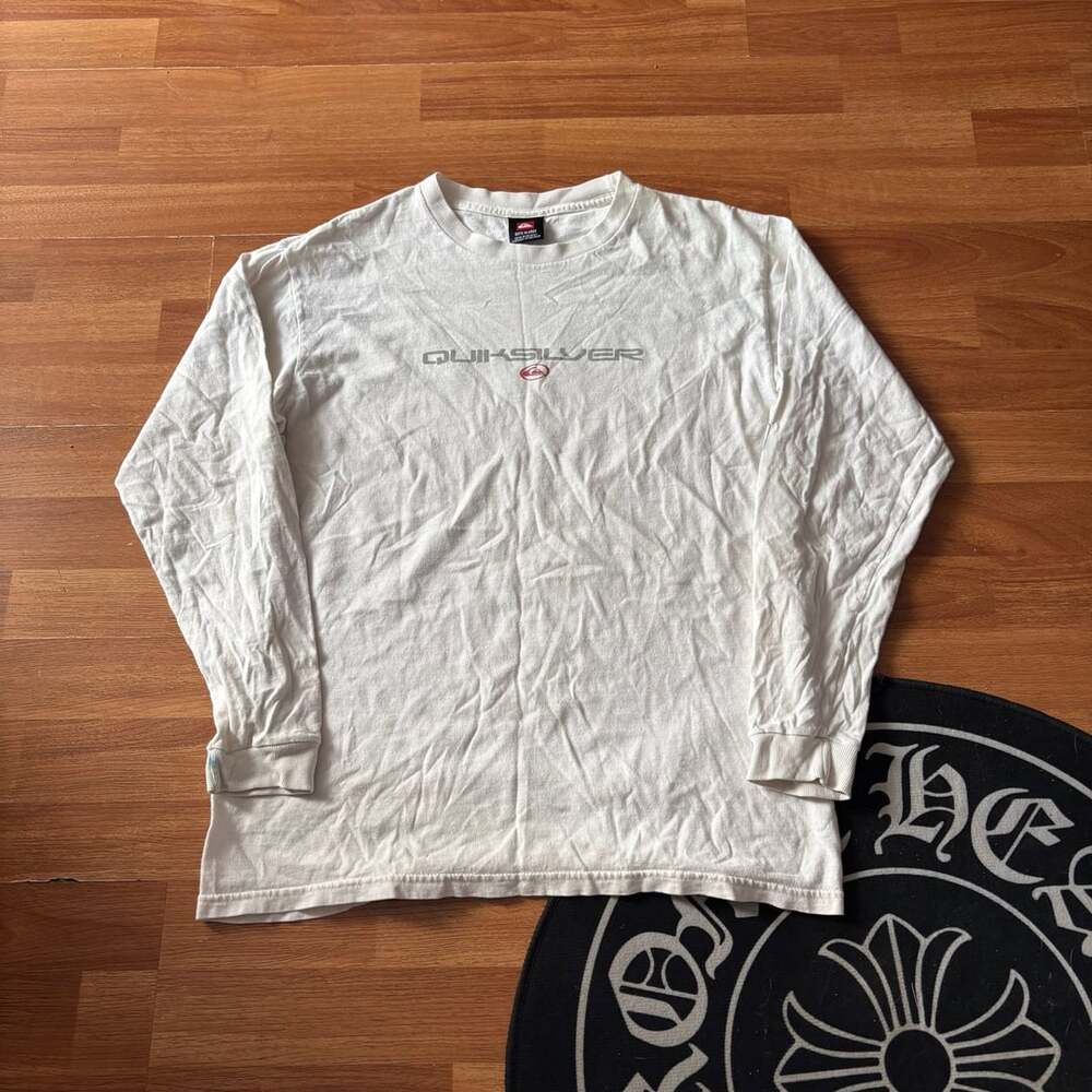 Vintage Quiksilver Boardriding Company Long Sleeve T-Shirt White Boys XL